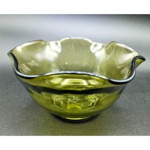Vintage Avacado Green Glass Wavy Bowl Trinket Candy Mid Century